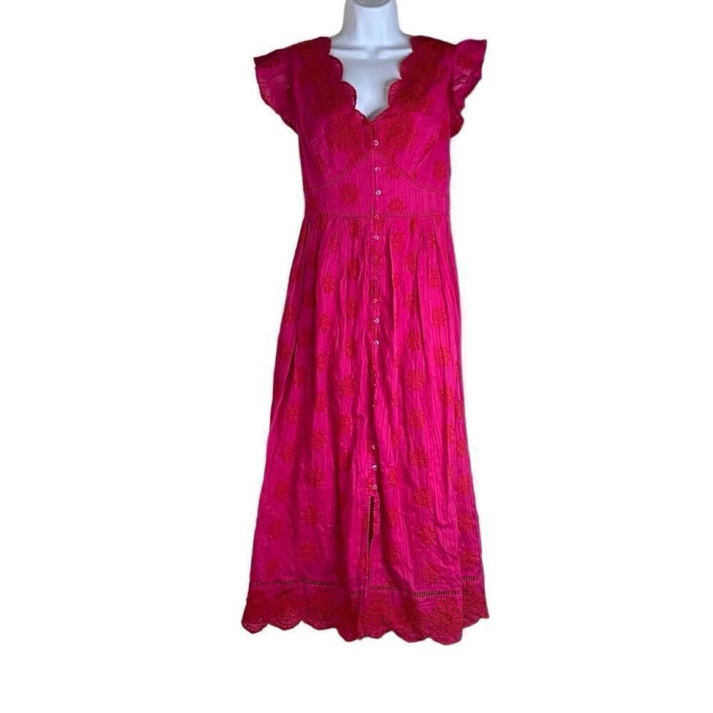 Ranna Gill Fuchsia Pink Embroidered Midi Dress